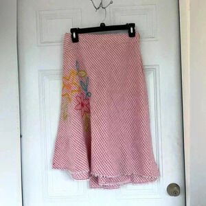 J. Jill Women's A-‎ Line Linen  Skirt w/Embroidered Flower Design Pink Size 4